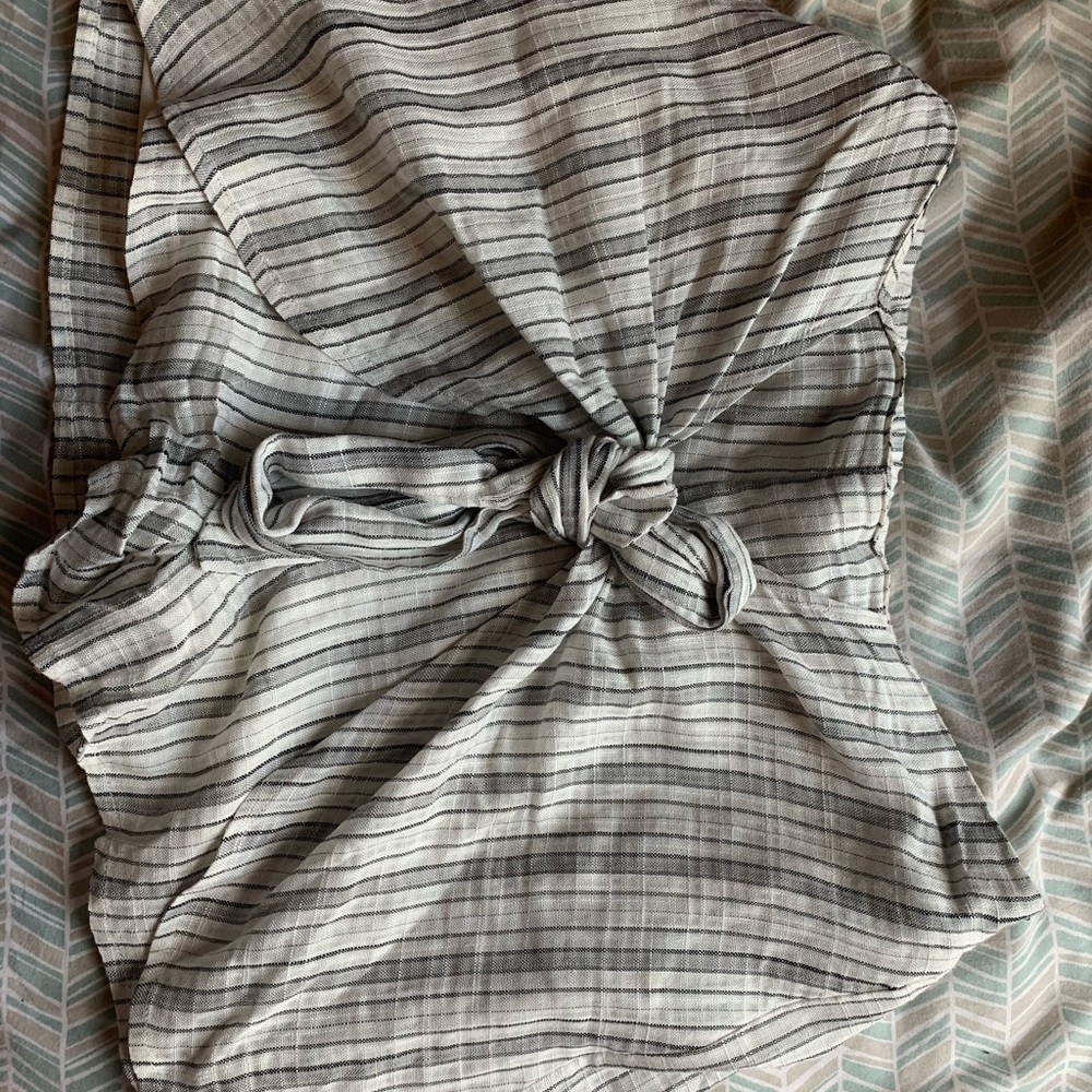 gray and white striped tie front shorts